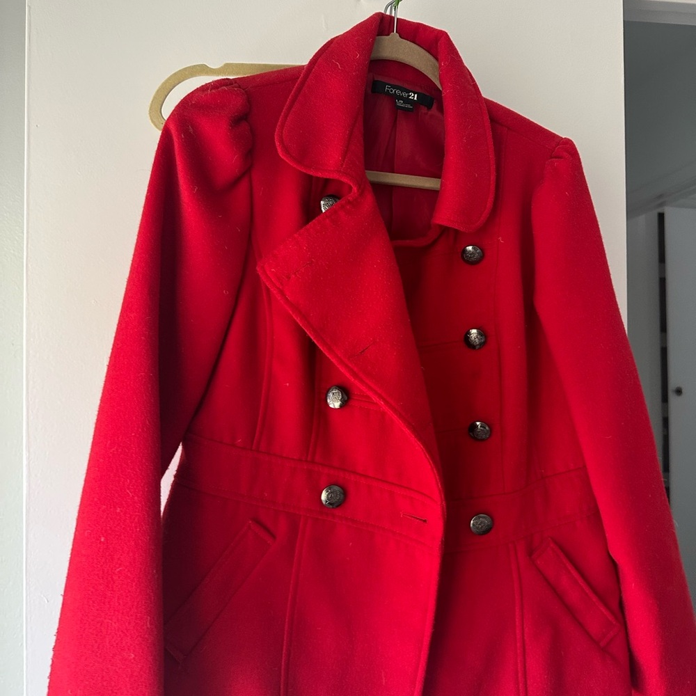 Forever 21 Women's Red Double-Breasted Coat